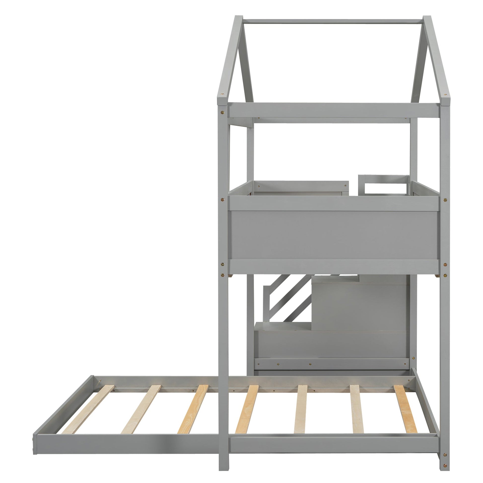 Twin over Full House Bunk Bed with Storage Staircase and Blackboard Gray - Korvel