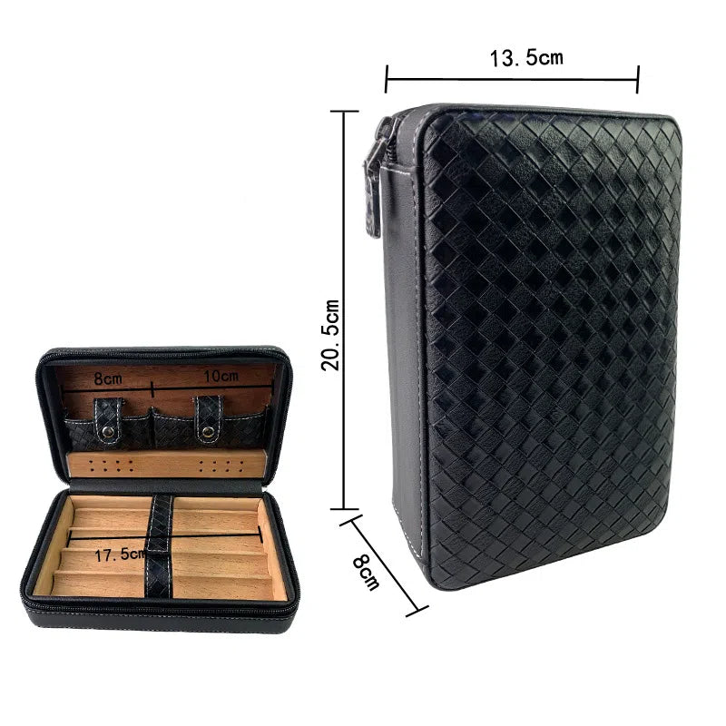 Carved version cigar box portable cedar wood cigar moisturizing box cowhide cigar box storage box Gaoxiba - Korvel