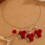 4pcs/Set Romantic Lovely Red Rose Flower Inlaid Rhinestone Pendant Necklaces+Dangle Earrings+Ring，For Women Valentine'S Day Gift - Korvel