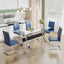 Dining table Modern tempered glass dining table Large modern office desk with silver plated metal legs and MDF crossbars - Korvel