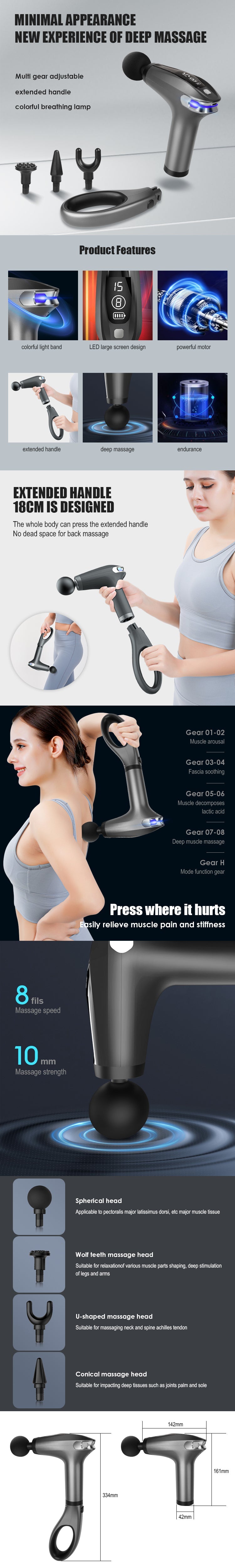 4 Massage Silicone Head Powerful Fascial Gun Portable Vibration Deep Tissue Percussion Muscle Back Massage Gun For Women - Korvel