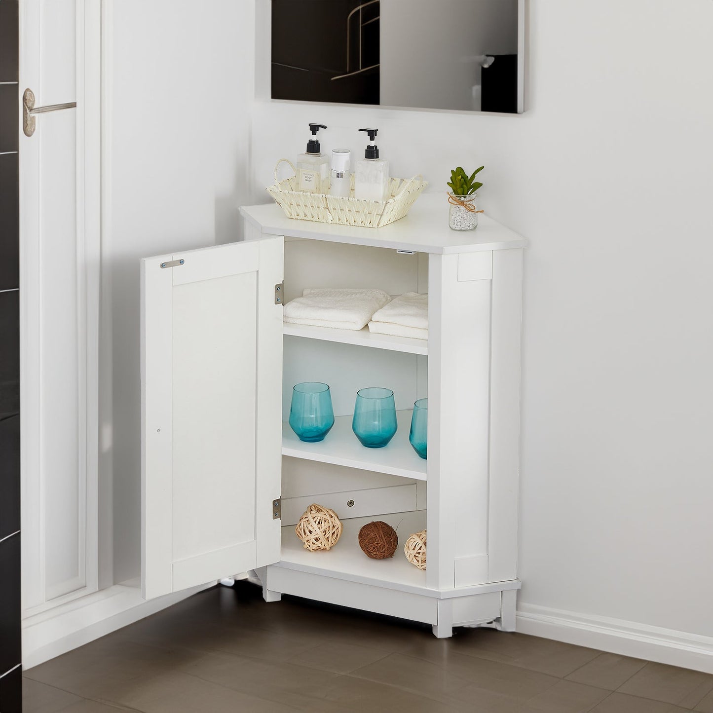 Modern White Triangle Corner Bathroom Cabinet with Adjustable Shelf