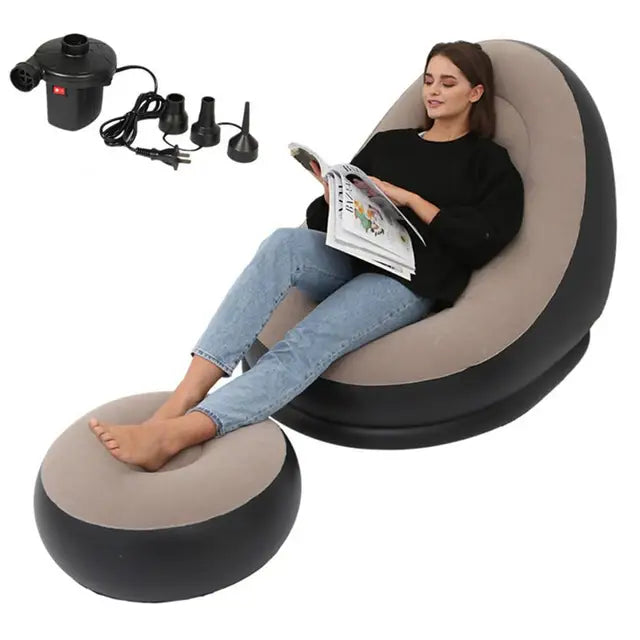 Inflatable Air Mattress Lazy Sofa Deck Chair Comfortable Leg Stool Rest Single Beanbag for home and Outdoor Use - Korvel
