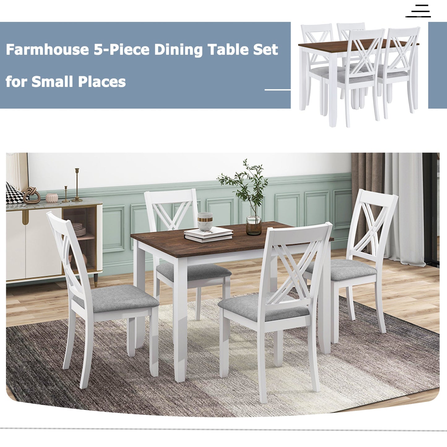 Ensemble de salle à manger rustique minimaliste en bois TOPMAX 5 pièces