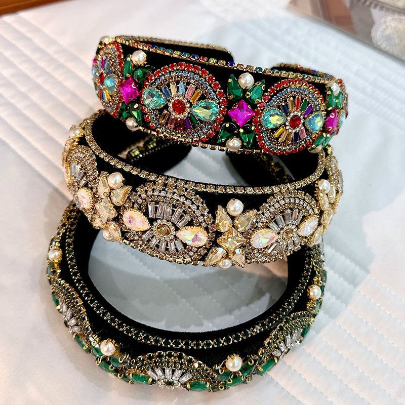 Super Sparkling Diamond Pearl Hair Hoop - Style Baroque Rétro