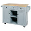 Kitchen handcart with rubber wood leaf countertop, storage cabinet, shelf, and 3 dining room drawers, gray blue - Korvel