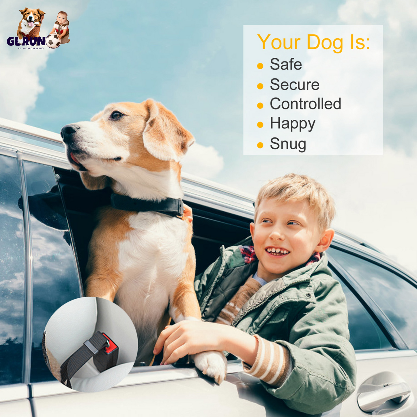 Ceinture de sécurité pour chien GBruno sans les mains - Pack de 2