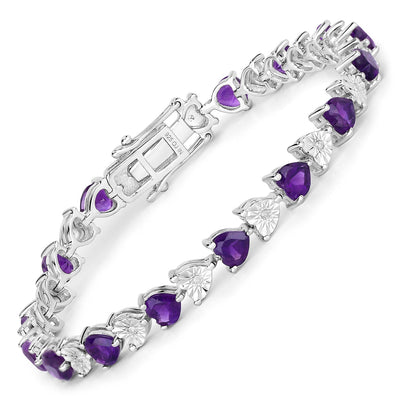 Pulsera de plata esterlina con amatista genuina de 6.59 quilates y diamantes