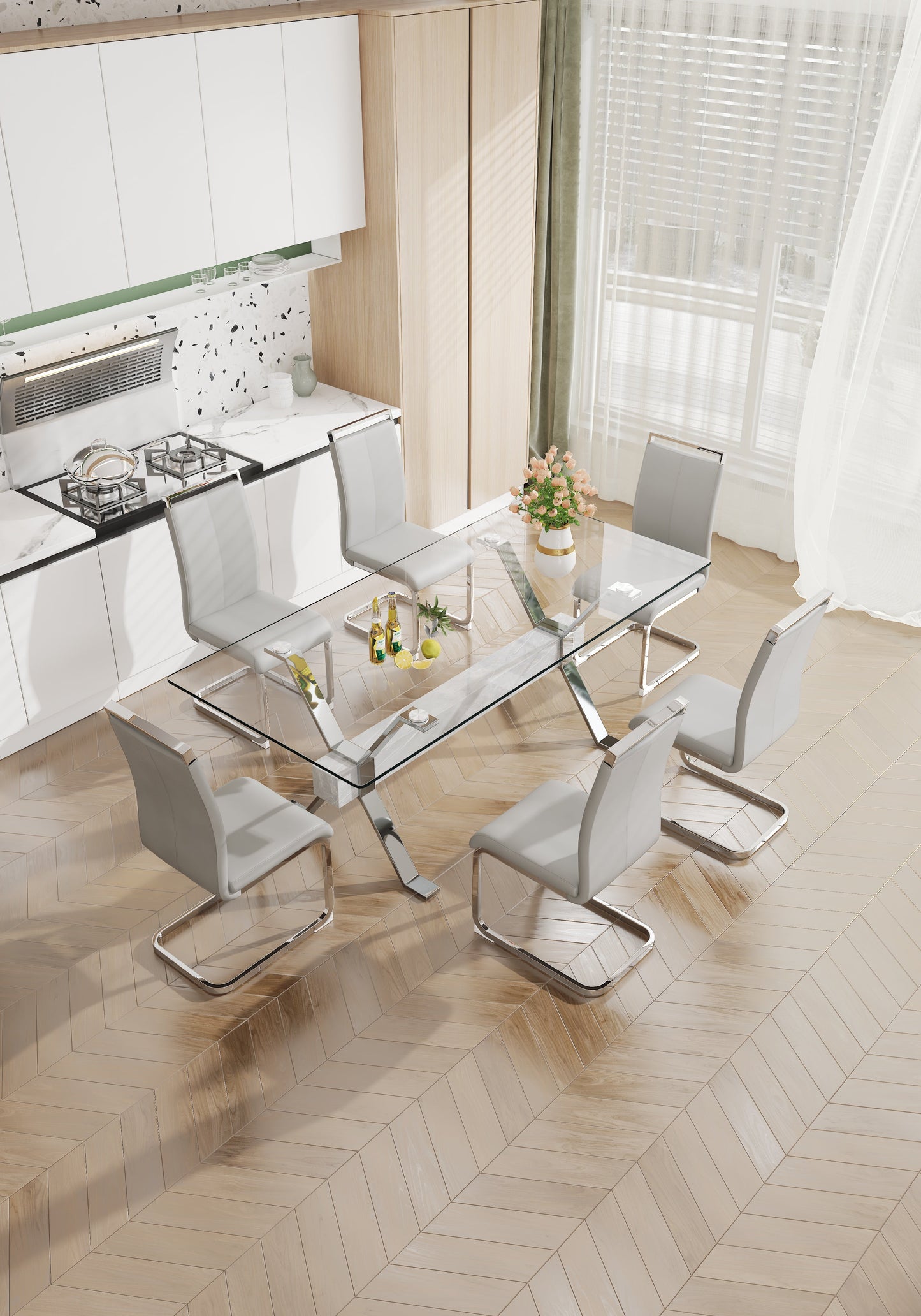 Dining table Modern tempered glass dining table 79 ''x39''x30 '' 1105 - Korvel