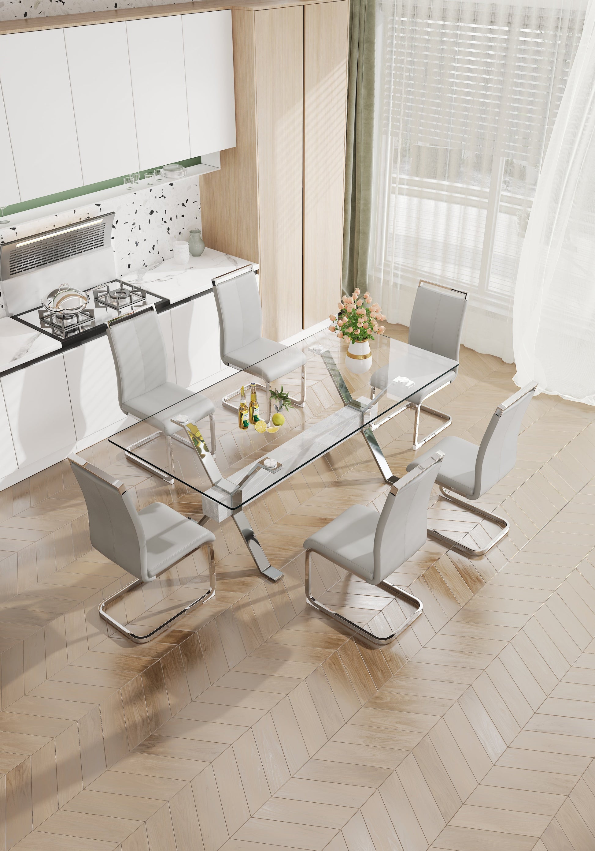 Dining table Modern tempered glass dining table 79 ''x39''x30 '' 1105 - Korvel