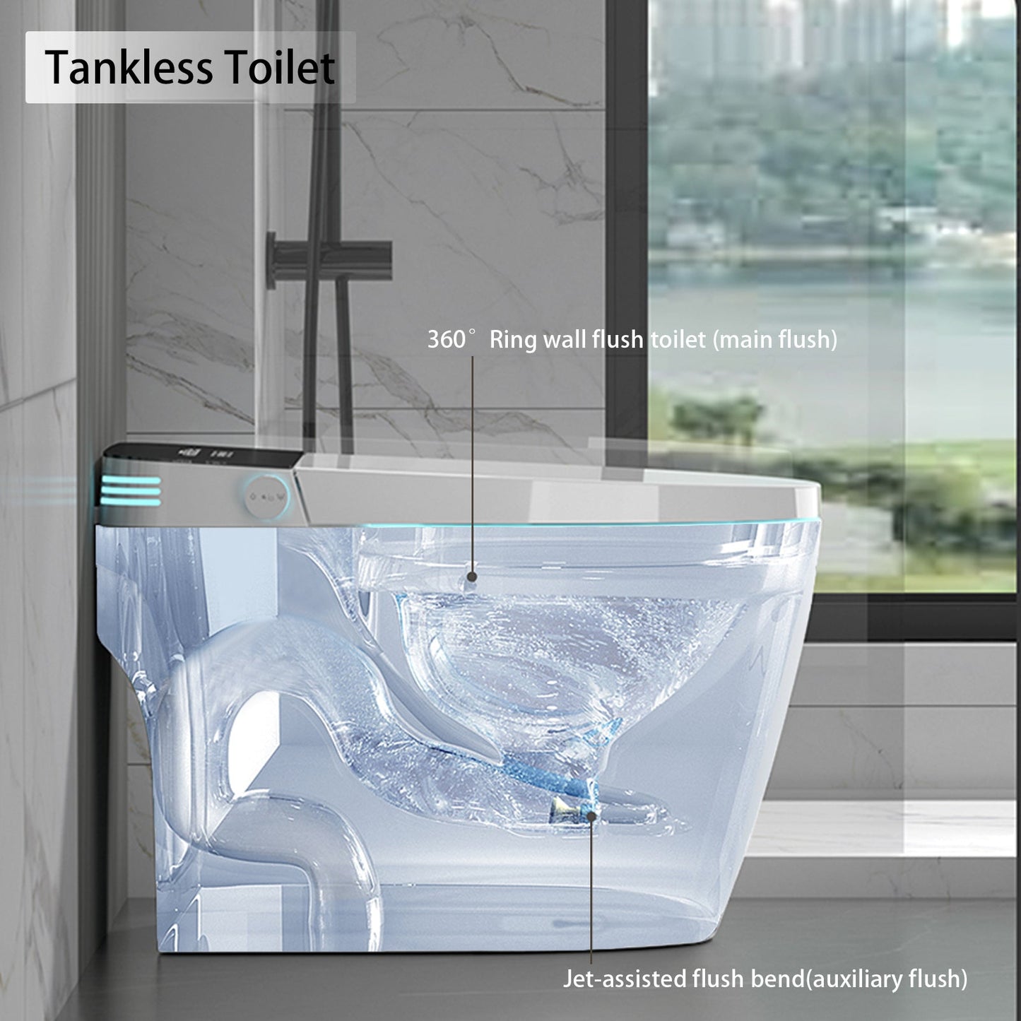 ST-GP-01 Smart Toilet with Heating, Portable Toilet with Automatic Opening and Closing, 1.28GPF Water Tank Free Toilet, White - Korvel