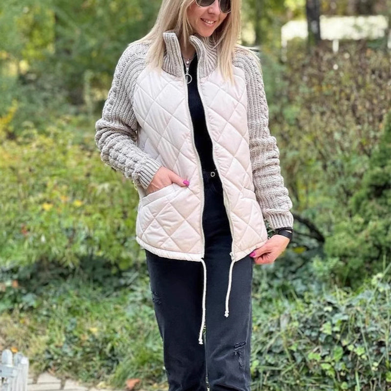 Chaqueta de algodón con cuello alzado para mujer con bolsillos de invierno