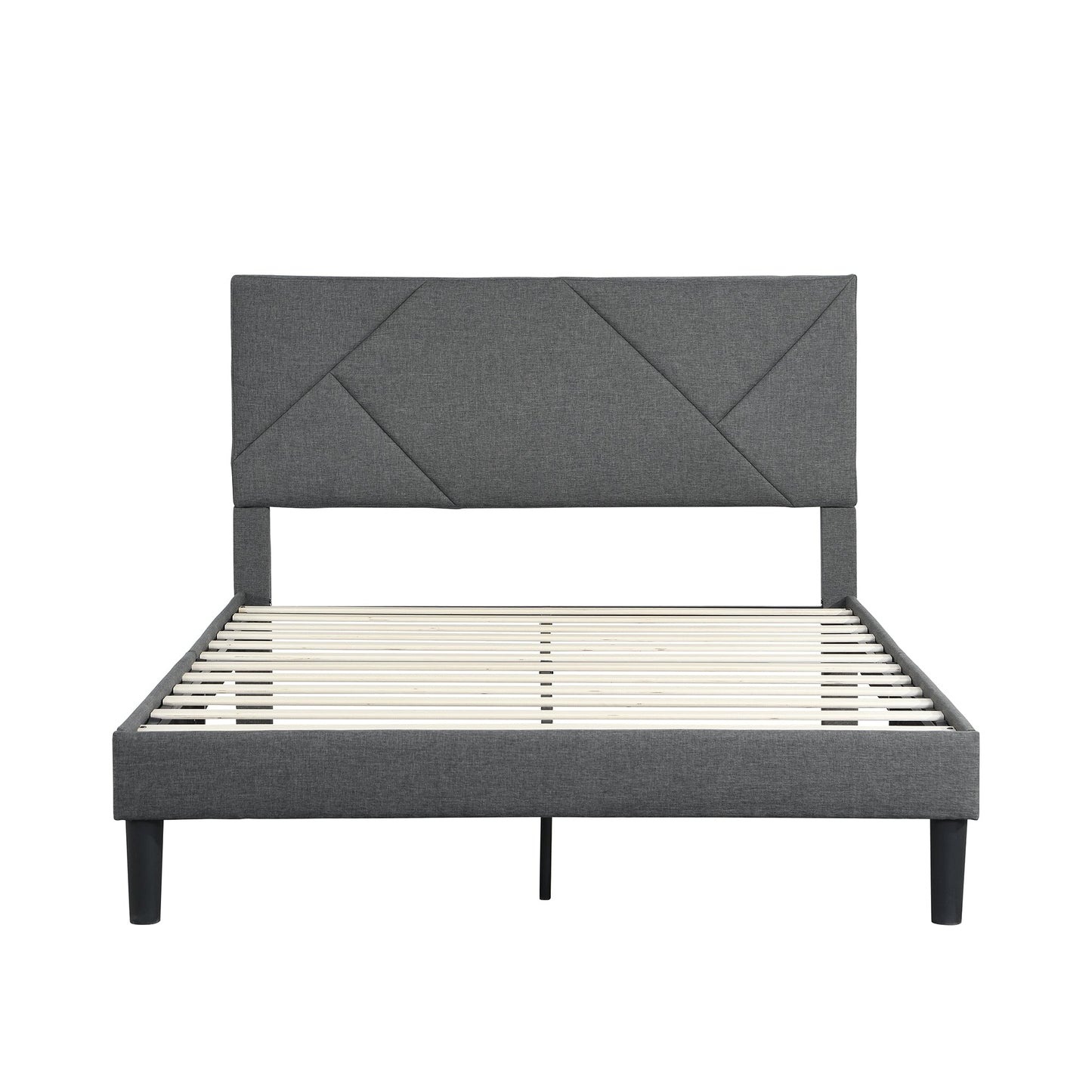 Cadre de lit plateforme rembourré queen size élégant en gris
