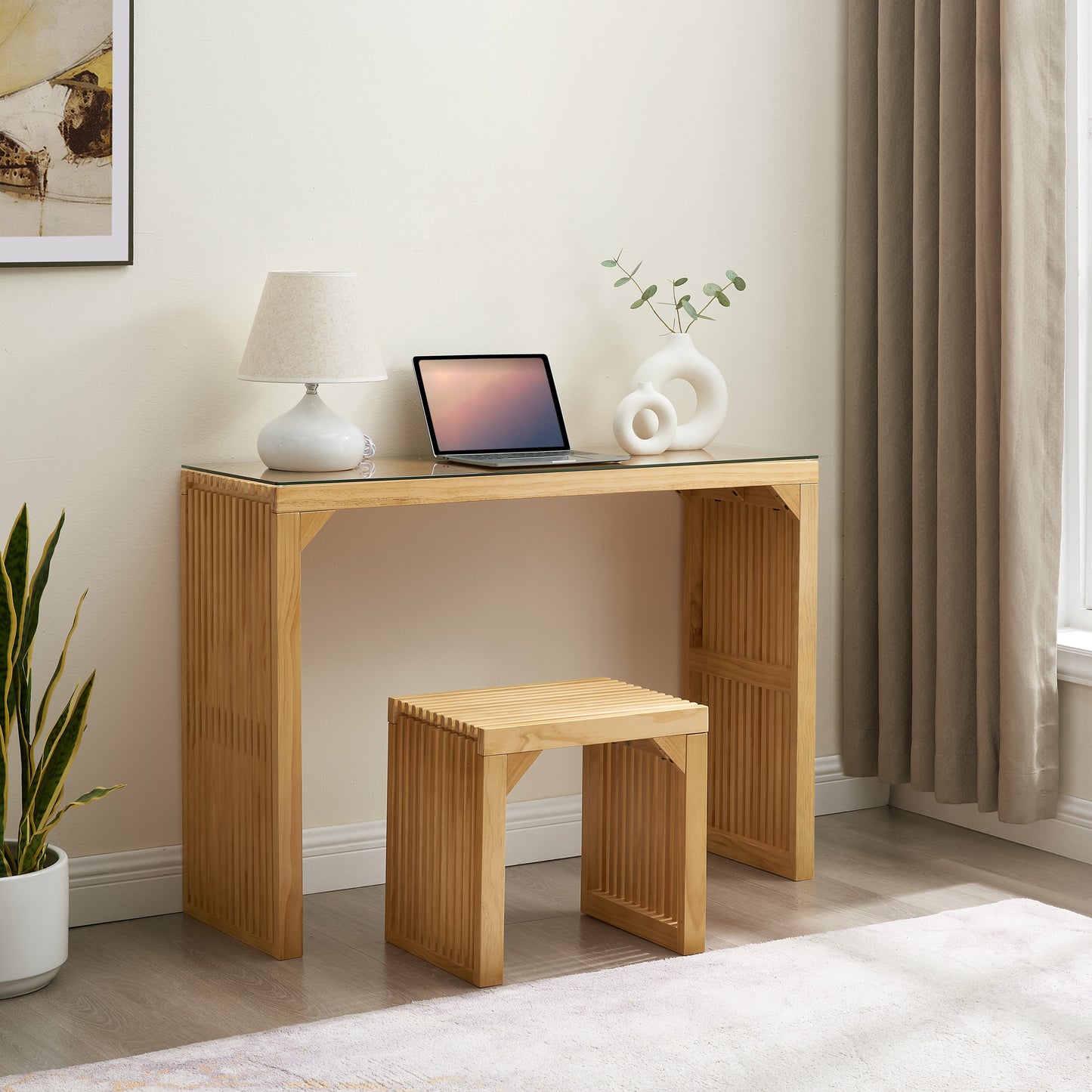 Pine Dining Bench and Table, Indoor Wood Bench for Entryway,Living Room,Kitchen and Bench Set (Nature, Bench & Table) Small - Korvel