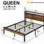 Queen Size Metal Platform Bed Frame with Wooden Headboard and Footboard with USB LINER - Korvel