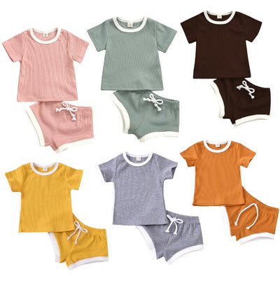 2020 Toddler Baby Boys Girls Summer Clothing Newborn Kids Baby Girls Ribbed Knitted Short Sleeve T-shirts+Shorts Tracksuits Sets - Korvel