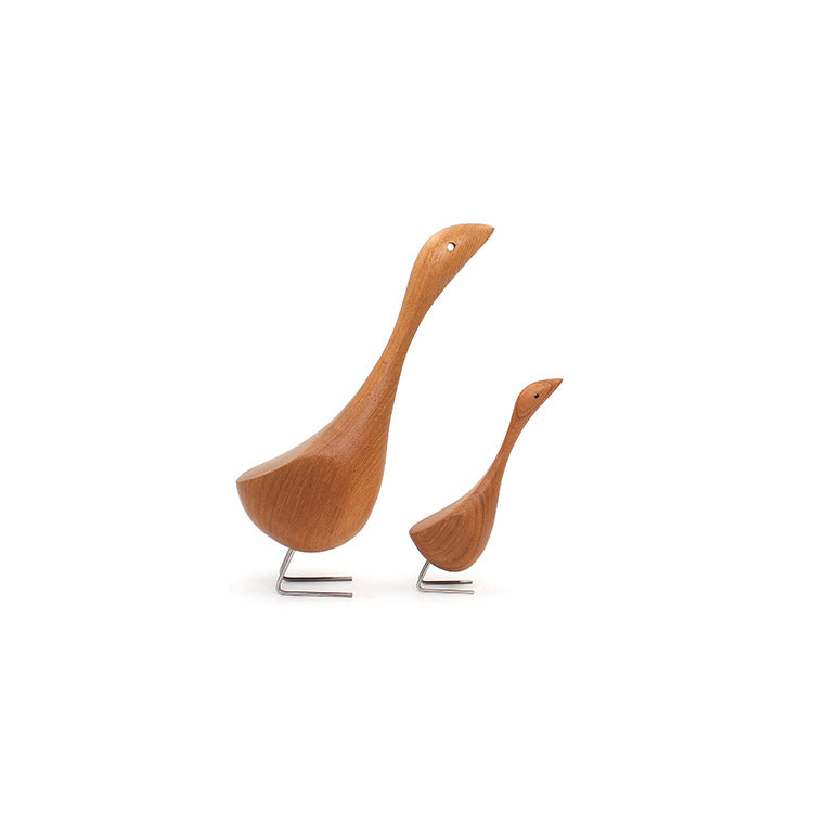 Swan Wooden Figurine Creative Desktop Home Decor Wood Carved Goose Craft Carving Nordic Figurine - Korvel
