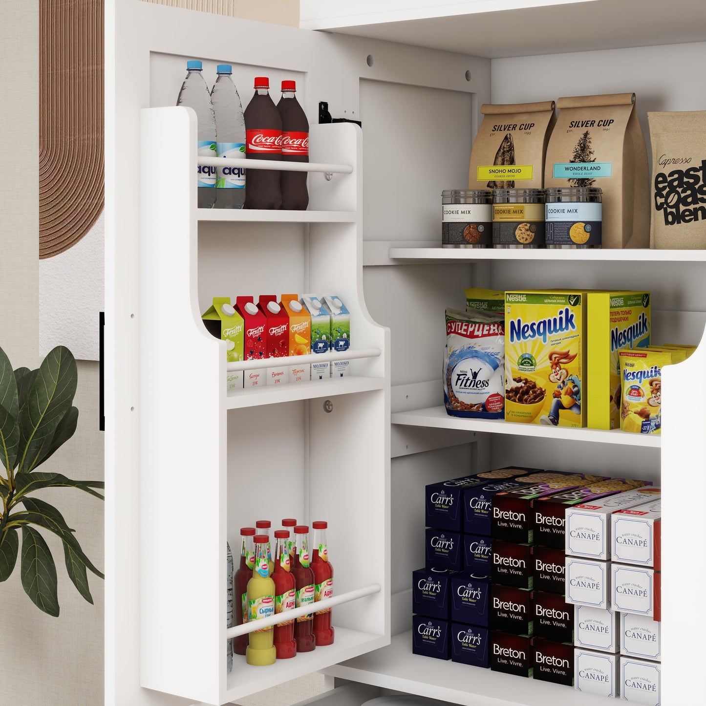 Elegant 71" Kitchen Pantry Storage Cabinet with Adjustable Shelves