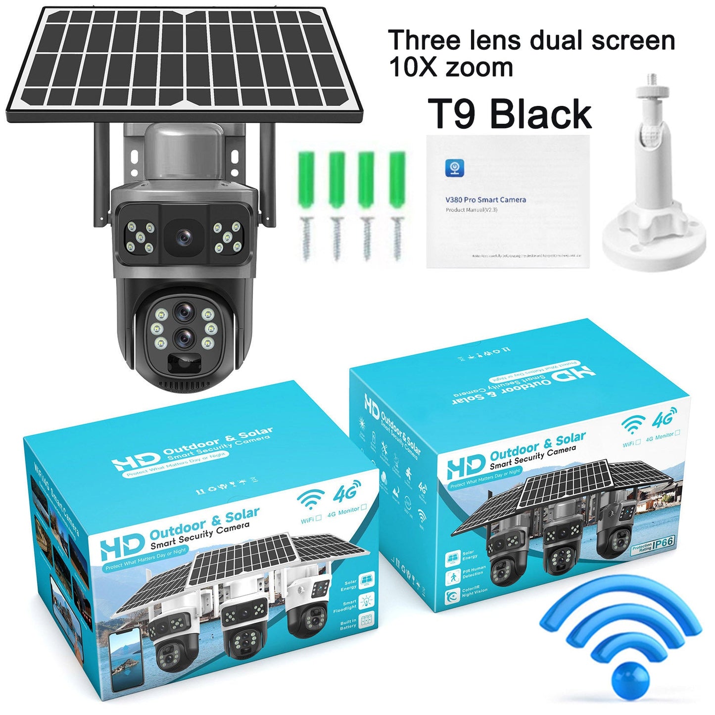 Solar camera WIFI dual-screen gunball 10x zoom low-power battery wireless monitor - Korvel