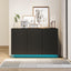 LED Carved Line 3 Door Storage Cabinet,Sideboard Buffet Cabinet With Adjustable Shelf,Large Storage Accent Cabinet - Korvel