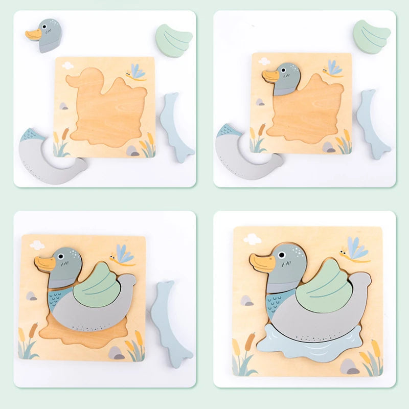 Puzzle en bois en relief d'animaux en cartoon