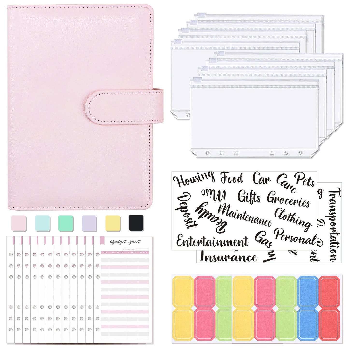 Carnet de budget à anneaux A6 - Cuir PU Macaron