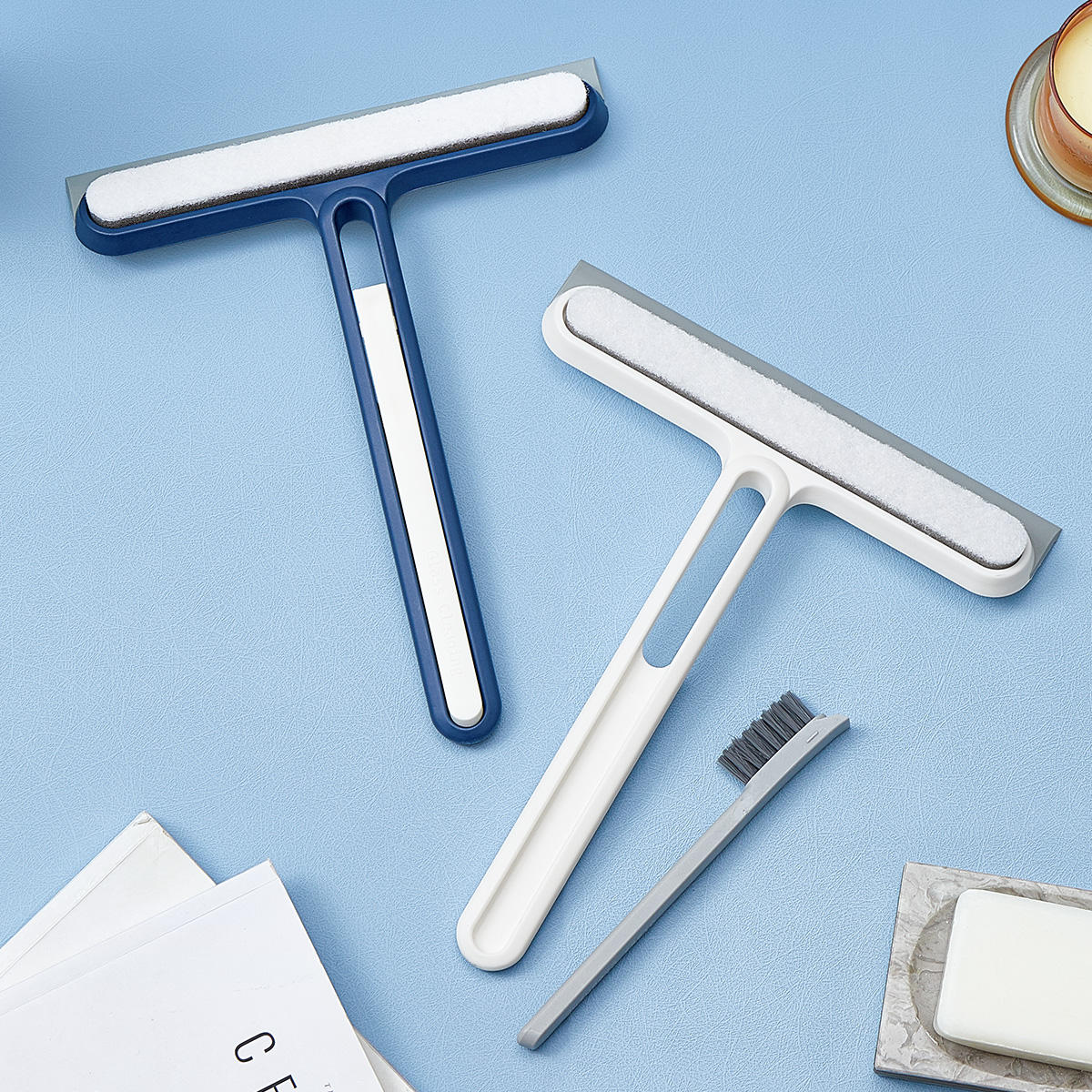 4-in-1 multifunctional cleaning tool glass scraper window scrubber bathroom mirror wiper non removable and washable - Korvel