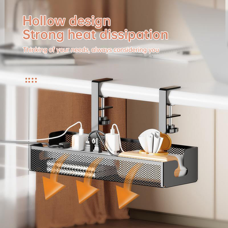 No-drill under-desk cord rack: metal mesh, high-load cable holder. - Korvel