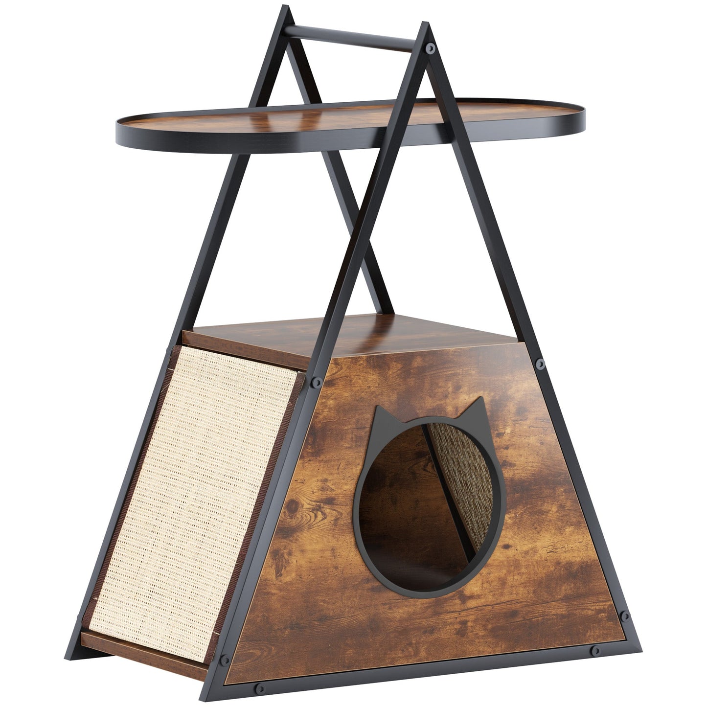 Vintage Black Wood Cat Condo & End Table