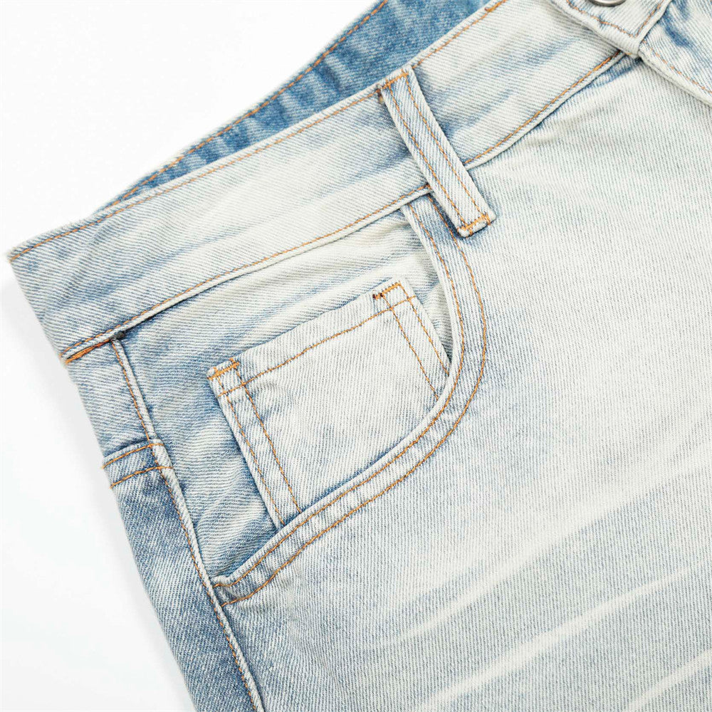 American Cleanfit Washed Denim Long Pants Men's Vintage Street Fashion Loose Straight Leg Distressed Wide Leg Dad Trousers - Korvel