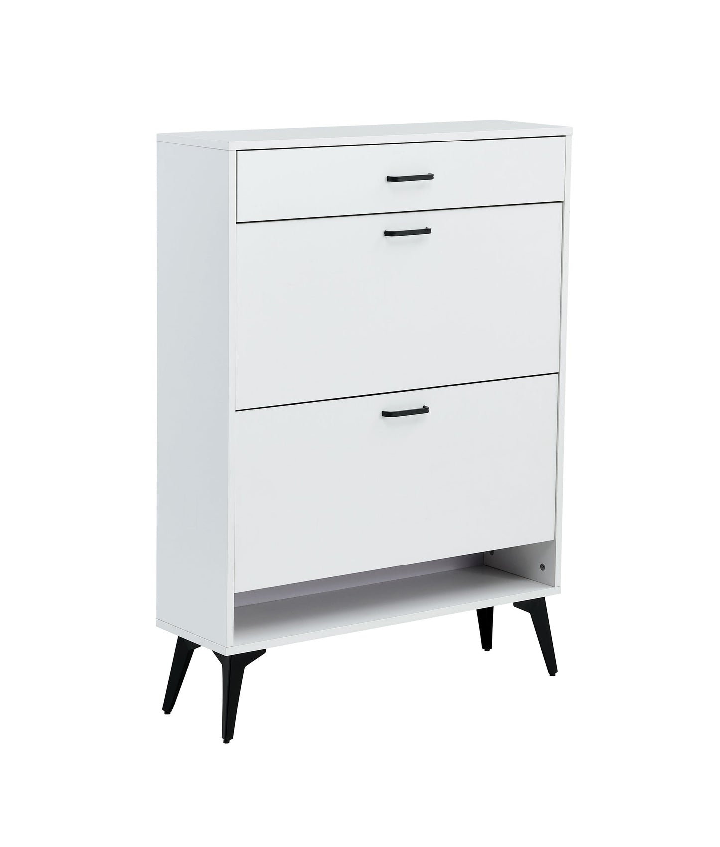 Shoe Cabinet , Shoe storage shelves, metal leg, White - Korvel