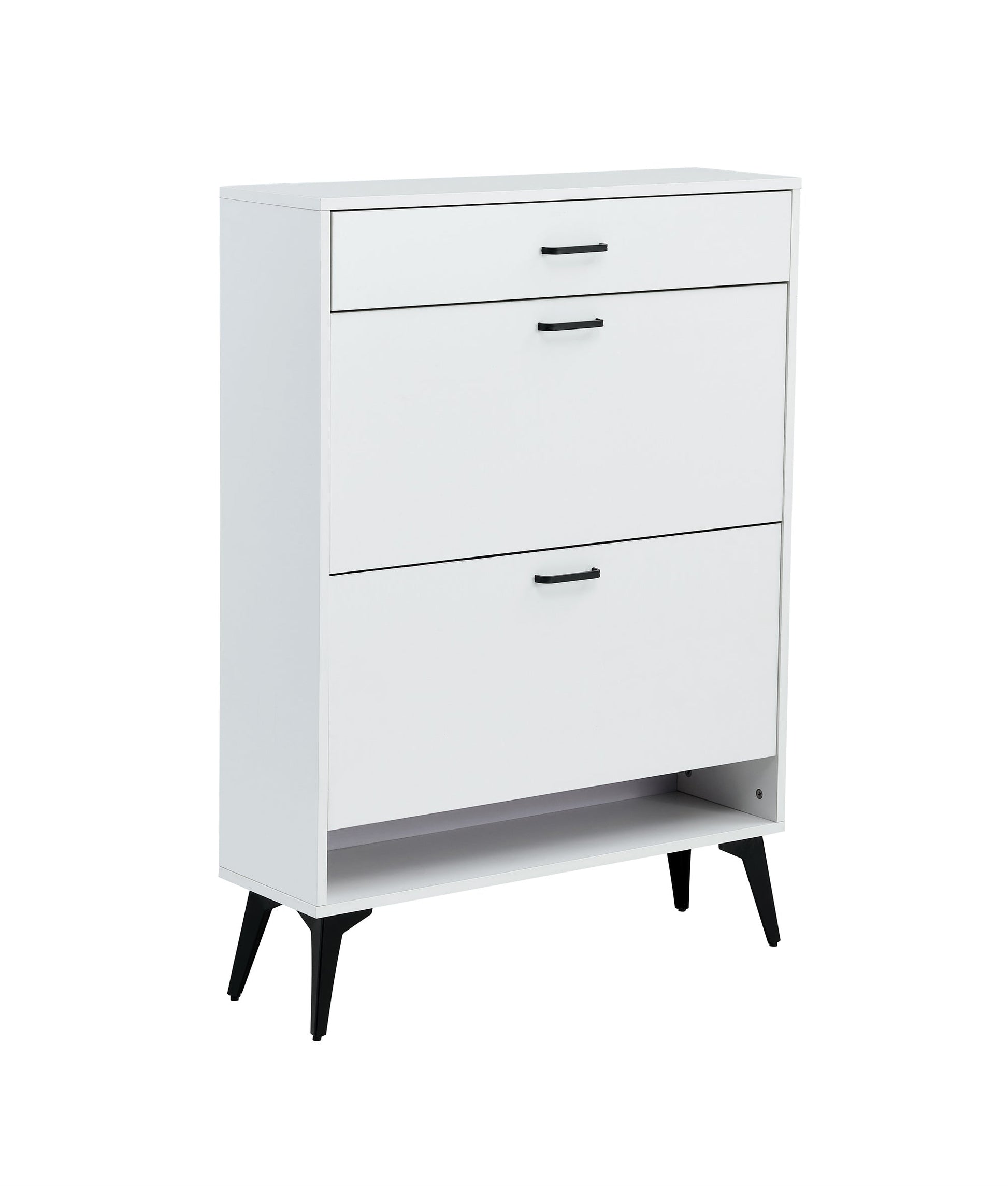 Shoe Cabinet , Shoe storage shelves, metal leg, White - Korvel