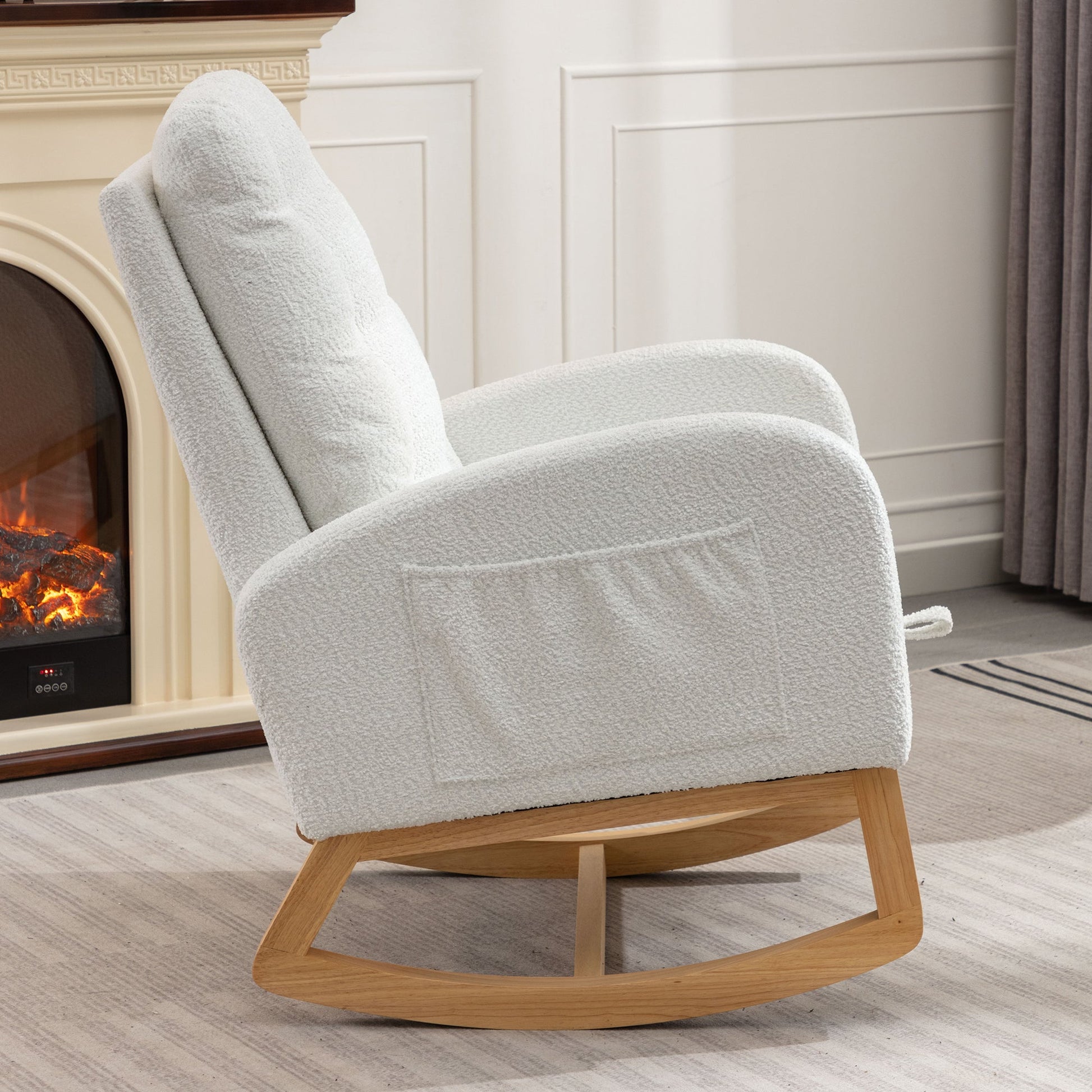 Accent Rocking Chair with Footrest High Back Rubber Wood Rocking Legs Bedroom Living Space 26.77D X 38.36W X 39.76H Inch - Korvel
