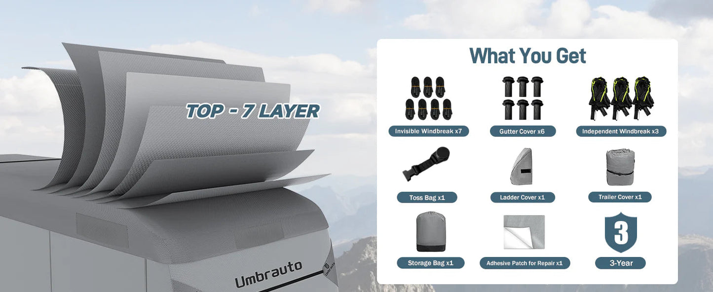 Umbrauto Class A RV Cover Upgraded Heavy Duty 7 Layers Top Windproof Breathable Class A Motorhome Camper Cover,Grey - Korvel