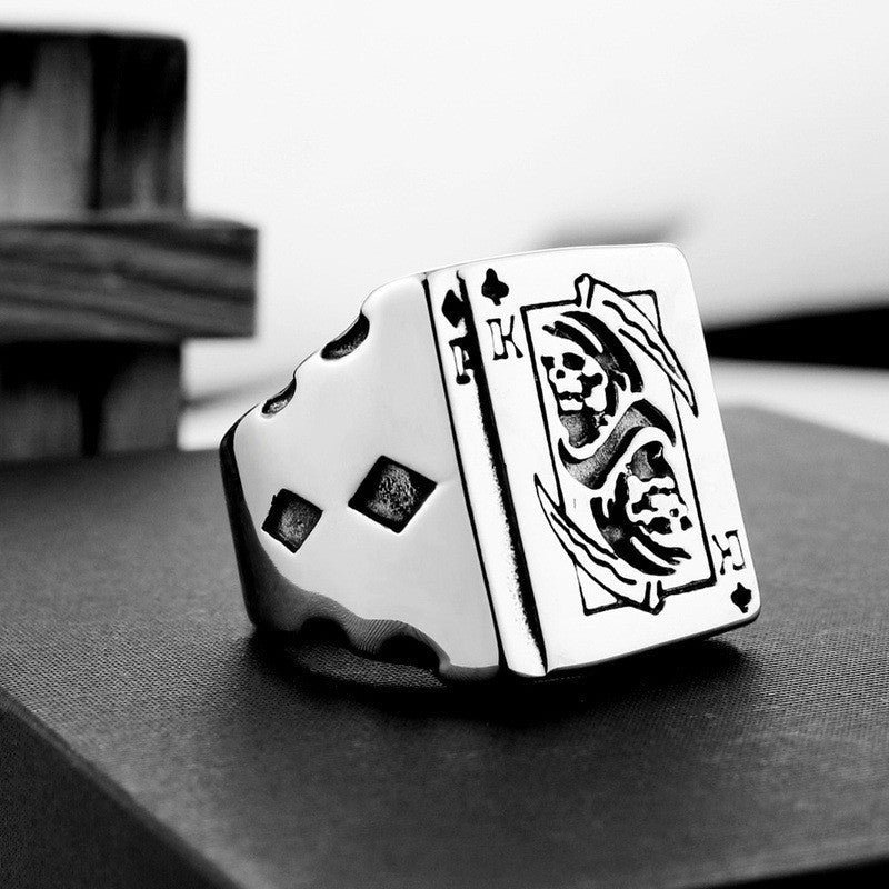 Anillo de Cartas de Póker de Acero de Titanio Retro - Diseño Unisex
