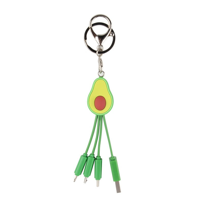 Little Fresh Cartoon Data Cable Avocado Phone Data Cable Cute Girl One to Three Fruit Fast Charging Cable - Korvel