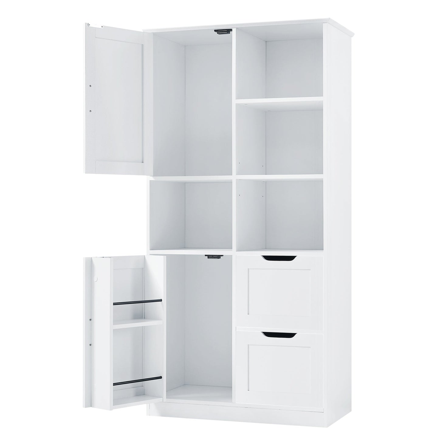 Bathroom storage cabinet with doors and drawers, multiple storage spaces, independent, open adjustable shelves, white - Korvel