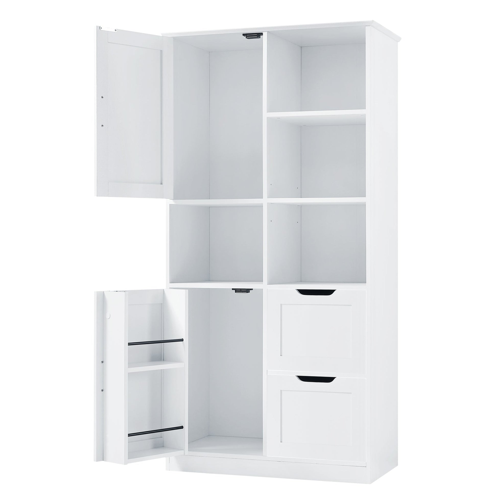 Bathroom storage cabinet with doors and drawers, multiple storage spaces, independent, open adjustable shelves, white - Korvel