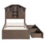 Twin Size Wood Platform Bed with House-shaped Storage Headboard and 2 Drawers Walnut - Korvel