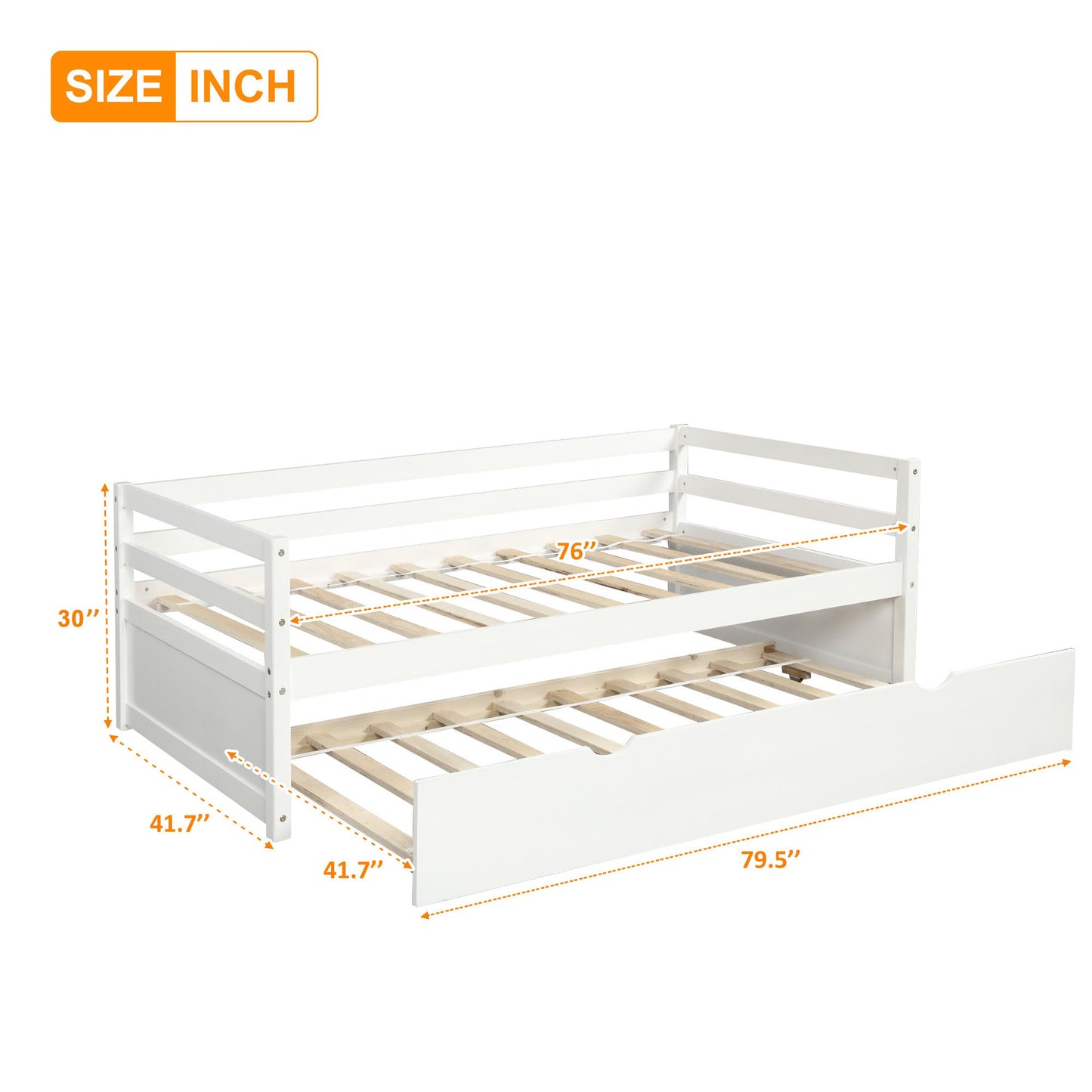 Daybed with Trundle Frame Set Twin Size White - Korvel