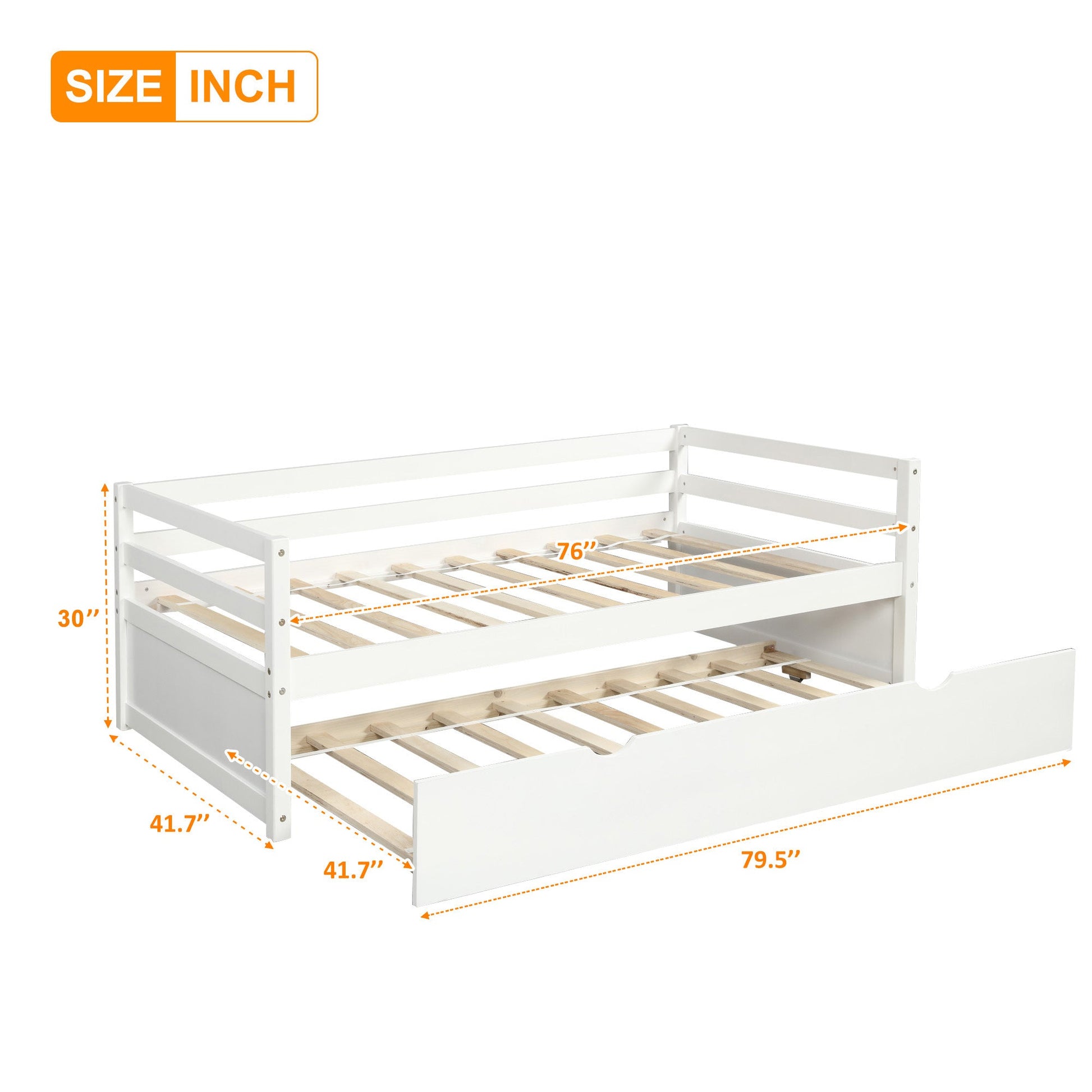 Daybed with Trundle Frame Set Twin Size White - Korvel