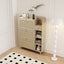 Natural Bohemian style shoe cabinet with 3 rattan flip drawers, 3 square shelves, and 1 storage drawer,  Natural - Korvel