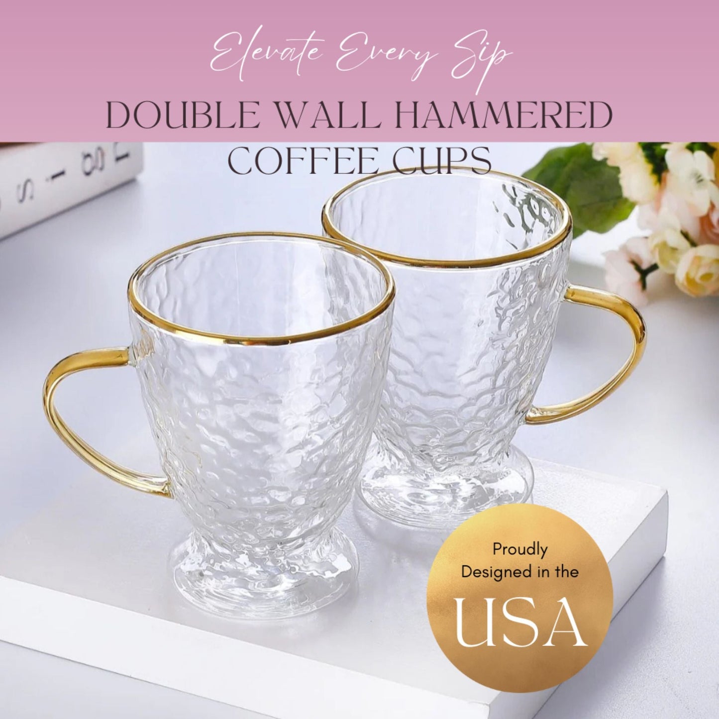 Elegant Insulated Hammered Glass Coffee Mugs - Korvel