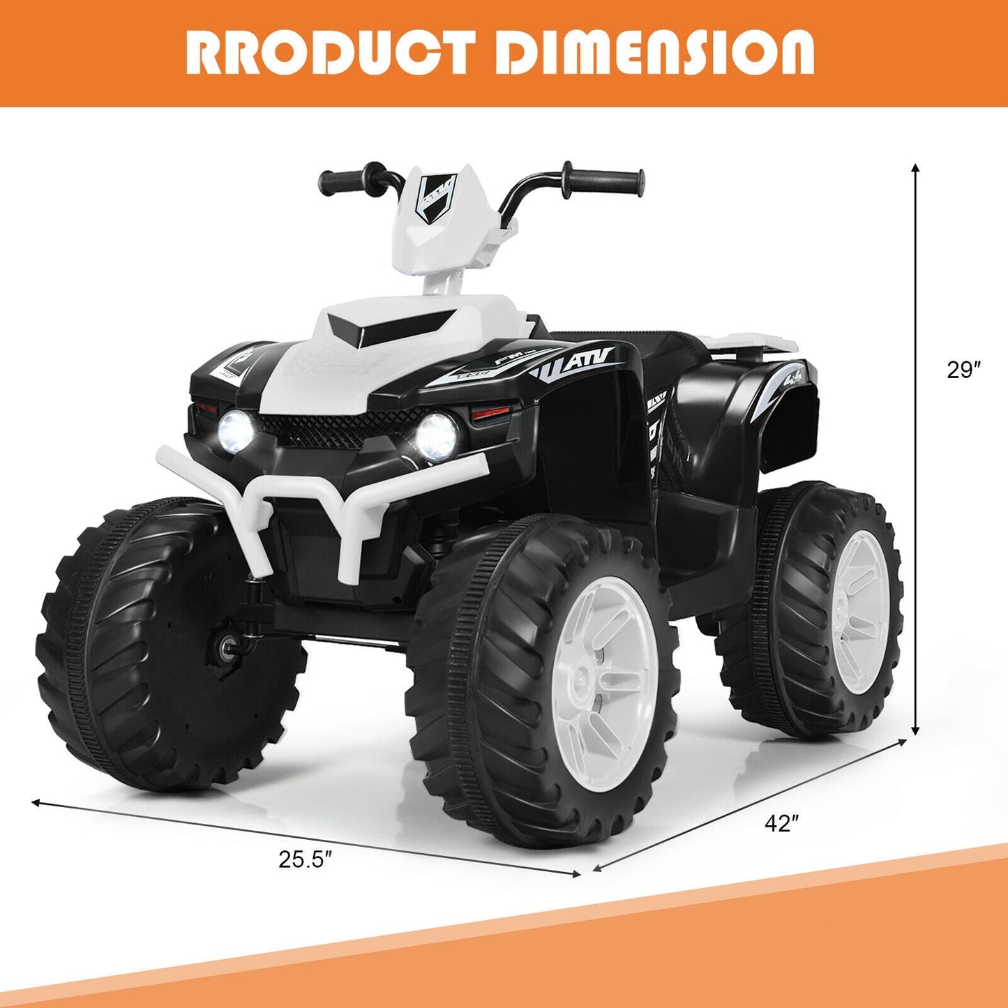 12V Kids Ride-On ATV with LED Lights - White