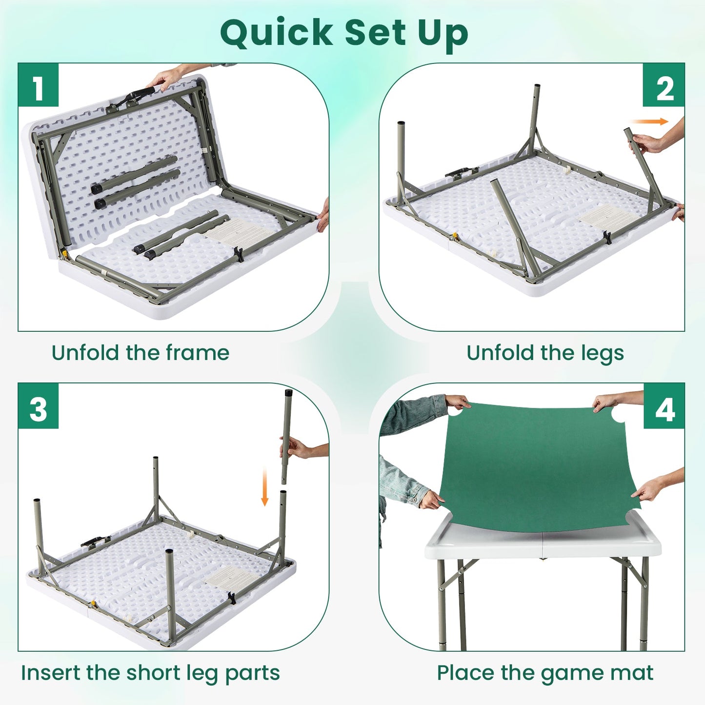 Table de Mahjong Pliable de 35 Pouces pour 4 Joueurs avec Porte-Gobelets - Vert