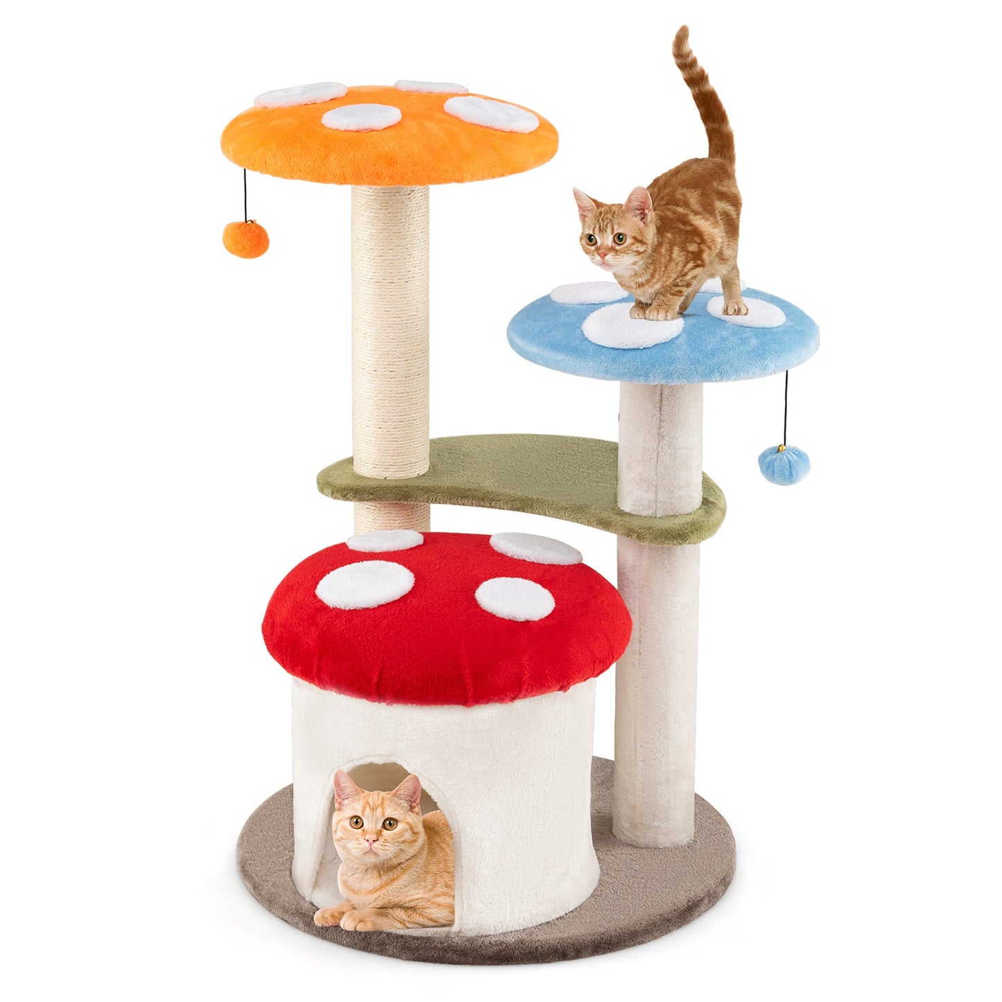 Tour de chat multicolore de 35 pouces avec poteaux à gratter et plateformes rembourrées