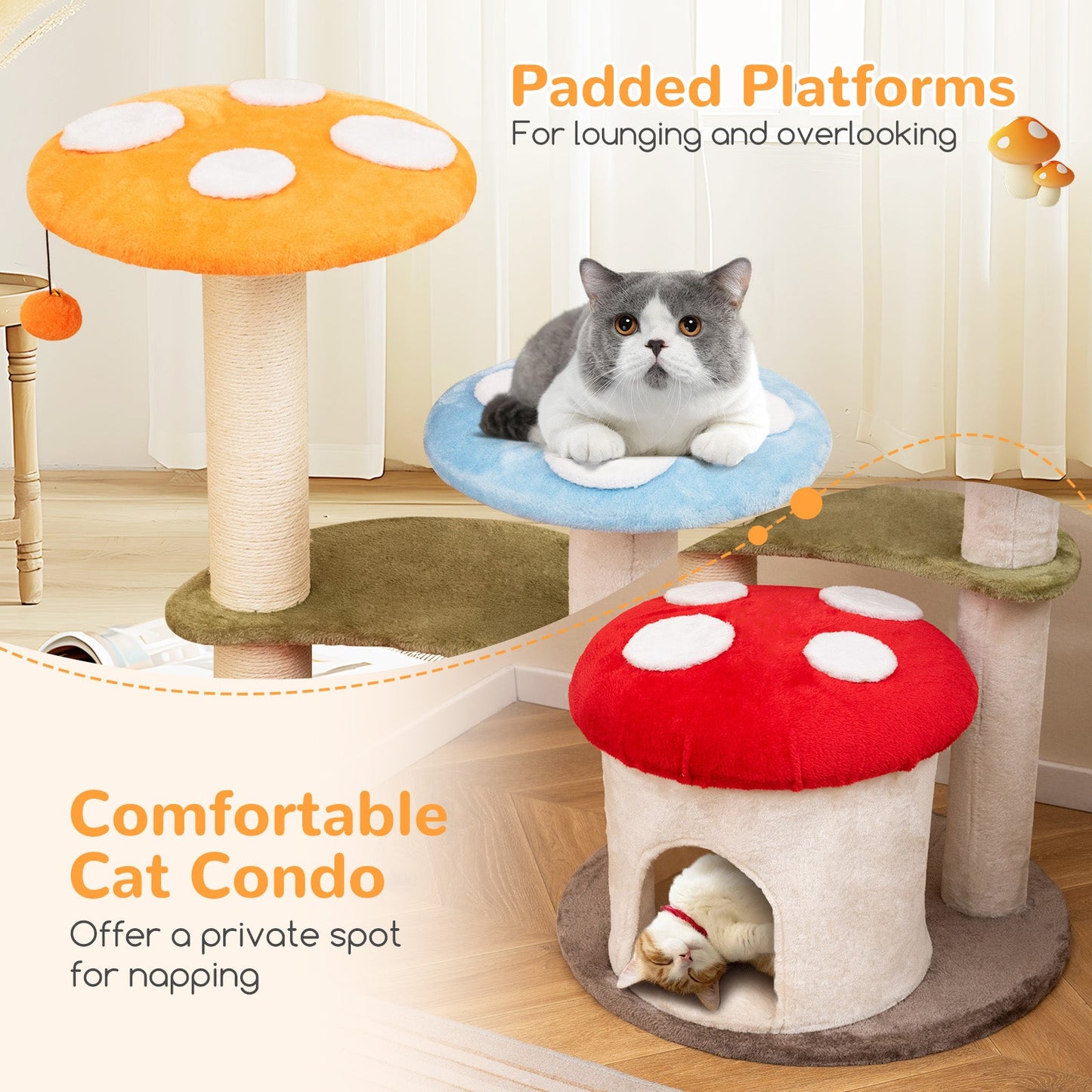 Tour de chat multicolore de 35 pouces avec poteaux à gratter et plateformes rembourrées