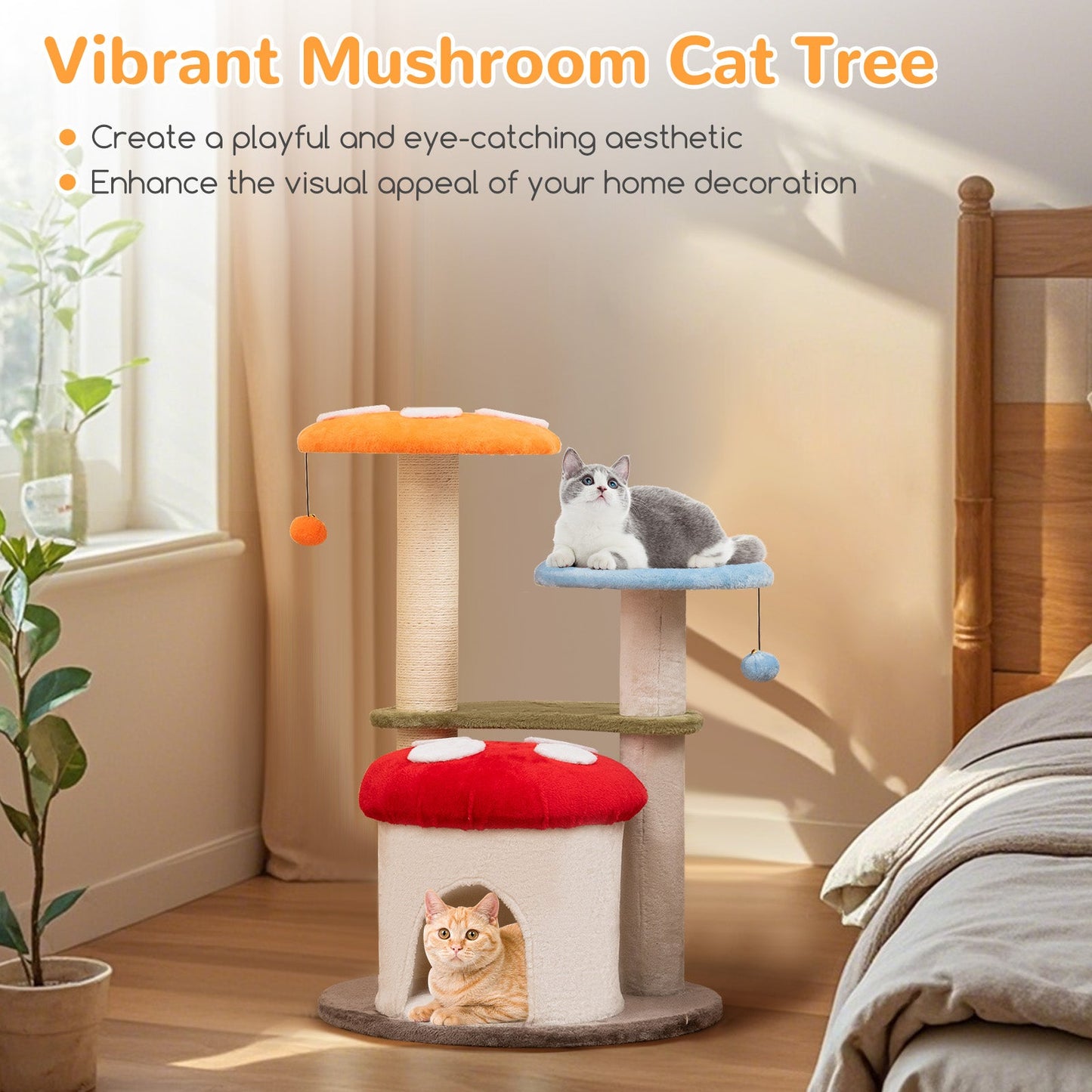Tour de chat multicolore de 35 pouces avec poteaux à gratter et plateformes rembourrées