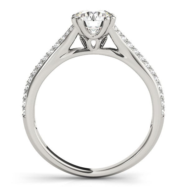 14k White Gold Double Prong Multirow Band Diamond Engagement Ring