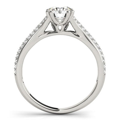 14k White Gold Double Prong Multirow Band Diamond Engagement Ring